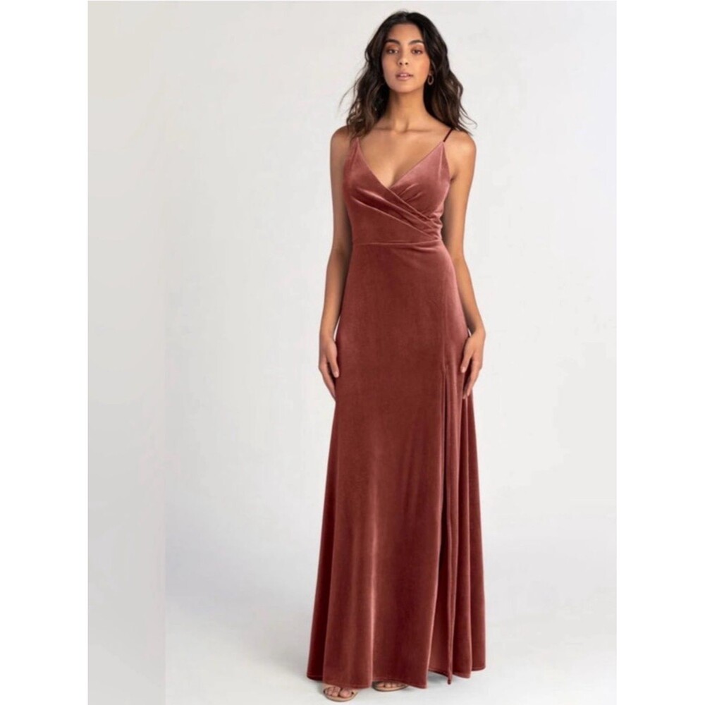 Jenny Yoo Jolie Dress, Stretch Velvet, Cinnamon Rose Color